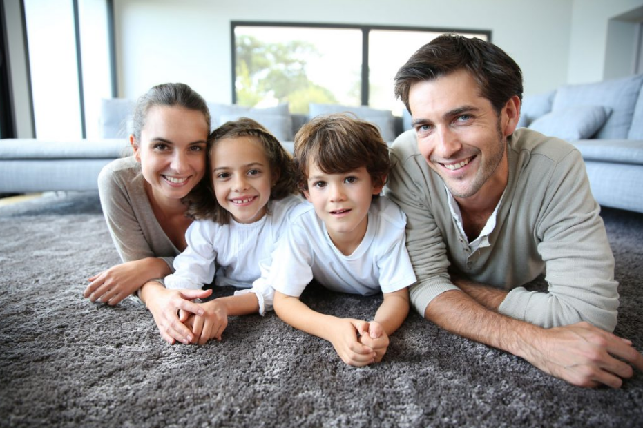 Family on clean carpet